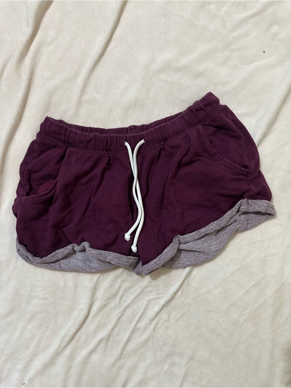 H&M Deep Plum Drawstring Athletic Shorts with Heather Trim